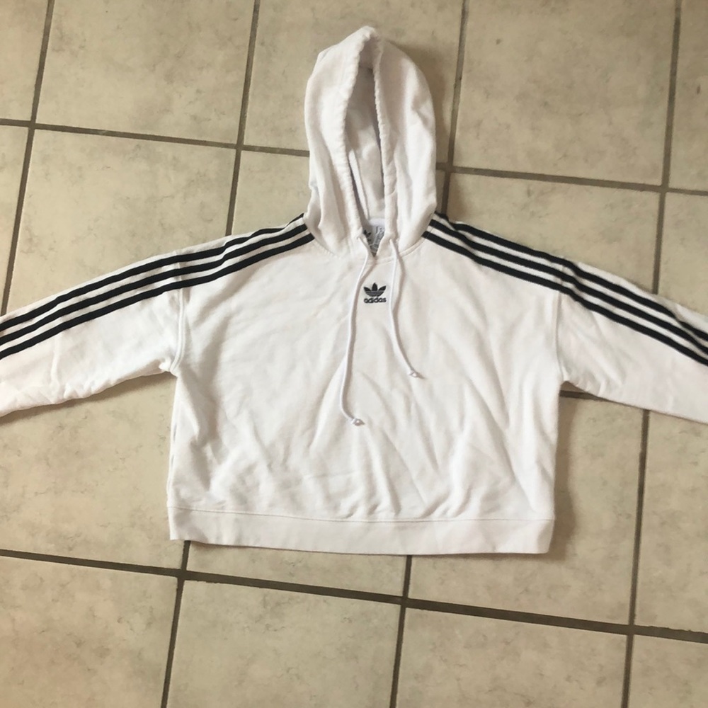 Adidas White Cropped Hoodie Size: Small